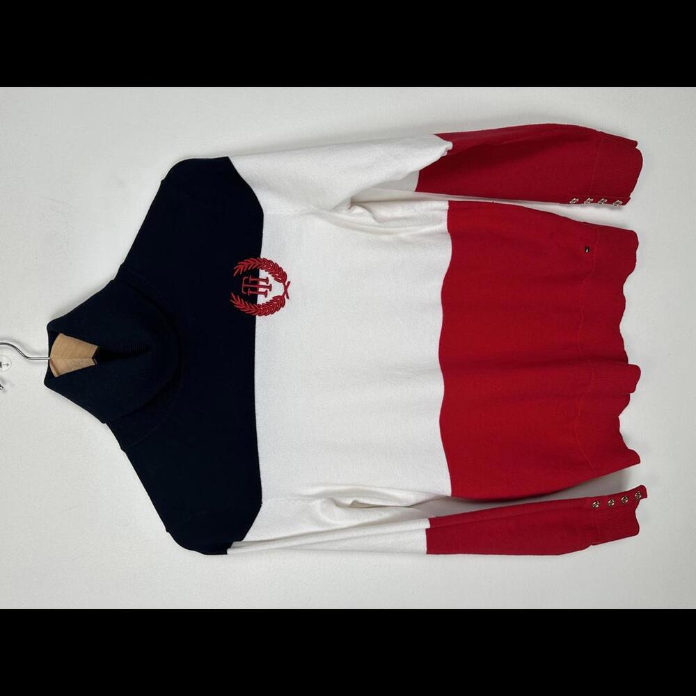 Vintage 90s Tommy Hilfiger Turtleneck Colorblock Crest Sweater SIZE S